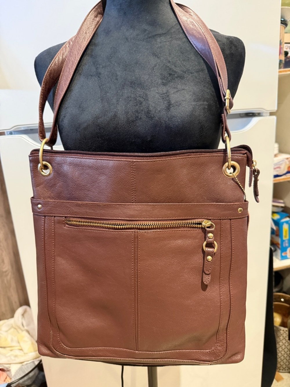 GREAT AMERICAN ALL LEATHER BROWN OVER THE SHOULDER BAG 12x12